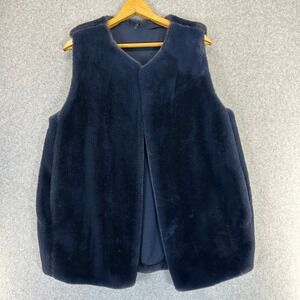 Capote Navy Blue Faux Fur Vest Fuzzy Sleeveless Winter Outerwear Womens Large